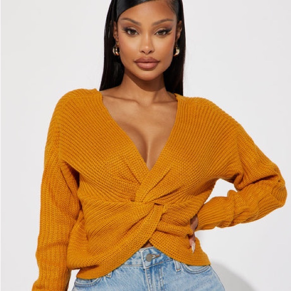 Fashion Nova Gold Knit Sweater Top - Picture 1 of 7